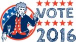 Vote 2016 Uncle Sam Pointing Circle Retro Stock Photo