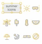 Thin Line Icons Set, Linear Symbols Set,  Summer Stock Photo