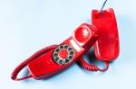Old Red Phone Off The Hook Stock Photo