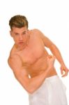 Bare Chested Man Showing Muscles Stock Photo