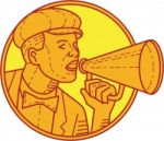 Movie Director Megaphone Vintage Circle Mono Line Stock Photo