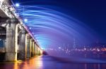 Rainbow Fountain Show At Banpo Bridge In Seoul, South Korea Stock Photo