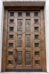 Wooden Door Of The Collegiate Church In Arco Trentino Italy Stock Photo