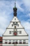 Clock Tower In Market Place Square In Rothenburg Stock Photo