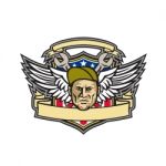 American Crew Chief Shield Mascot Stock Photo