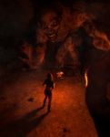 3d Illustration Of The Girl With Torchlight Discover A Monster Stock Photo