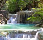 Beautiful Waterfall At Erawan National Park In Kanchanaburi ,tha Stock Photo
