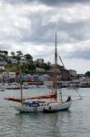Yacht Moored Off Dartmouth Stock Photo