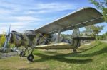 Old Antonov An-2 Military Aircraft Camouflaged Stock Photo