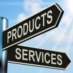 Products Services Signpost Shows Business Merchandise And Servic Stock Photo