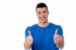 Happy Young Casula Man Thumbs Up Stock Photo