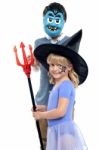 Young Brother And Sister In Halloween Costume Stock Photo