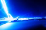 Horizontal Vivid Blue Lightning Blank Abstract Background Stock Photo