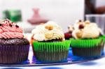 Cupcakes On A Blue Stand Stock Photo