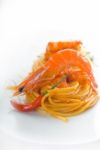 Pasta And Spicy Shrimps Stock Photo