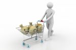 Man With Shopping Trolly Stock Photo