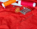 Sewing Equipment Indicates Empty Space And Dressmaker Stock Photo