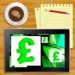 Pound Symbol On Cubes Shows Britain Currency Tablet Stock Photo