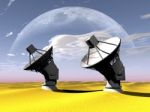 Radio Telescope In The Desert And Moon Stock Photo