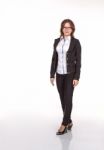 Business Woman In Black Suit And Glasses Stock Photo