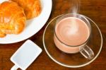 Hot Chocolate And Criossants Stock Photo