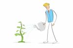 Man Watering The Plant Stock Photo