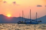Silhouette Of Yacht Boats Stock Photo