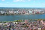 Aerial View Of Boston Skyline And Cambridge District Separated B Stock Photo