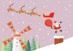 Santa Claus Jumping From Reindeer Sleigh Into The Chimney Stock Photo