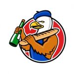 Bald Eagle Baguette Wine Circle Mascot Stock Photo