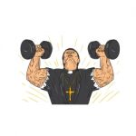Ripped Priest Exercise Dumbbell Drawing Stock Photo