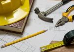 Construction Plan With Tools Stock Photo