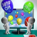 Balloons From Computer Showing Sale Discount Of Thirty Percent Stock Photo
