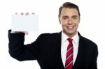 Young Business Representative Holding Placard Stock Photo