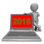 Two Thousand And Sixteen Character Laptop Shows Year 2016 Stock Photo