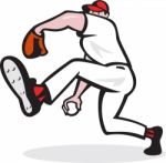Baseball Pitcher Throwing Ball Cartoon Stock Photo