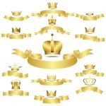 Set Of  Golden Crown With Curves Banner Stock Photo