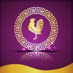 The  Gold  Roosters In Chinese Circle On Purple Background And Shadow Stock Photo