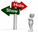 Show Hide Signpost Means Conceal Or Reveal Stock Photo