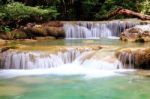 Beautiful Waterfall At Erawan National Park In Kanchanaburi ,tha Stock Photo