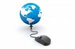 Computer Mouse Connected To A  Globe Stock Photo
