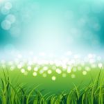 Blue Sky With Fresh Spring Grass Background Stock Photo