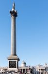 View Of Nelson's Statue And Column In Trafalgar Square Stock Photo