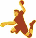 Handball Player Jumping Striking Retro Stock Photo