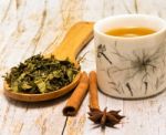 Green Tea Leaves Represents Break Time And Breaks Stock Photo