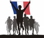Winner Of The Athletics Competition With The France Flag At The Stock Photo