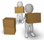 Delivery By 3d Characters Showing Moving Packages Stock Photo