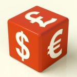 Dollar Pound And Euro Sign On Dice Stock Photo