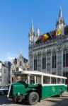 Old Bus Outside The Provincial Palace In Market Square Bruges We Stock Photo