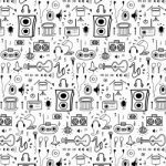 Pattern With Line Hand Drawn Doodle Music Background. Doodle Funny Stock Photo